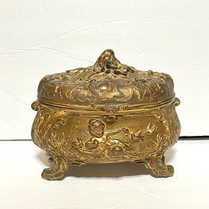 Rogers 19th Century Metal, Bronze Jewelry Box with Cherub and Birds Design